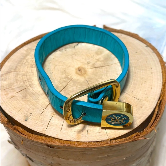 Vintage rare Rustic Cuff bracelet Kacy leather metallic green blue - Picture 3 of 7